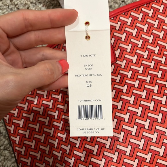 Tory Burch T Zag Tote, Red, #64206, Retail $399 - Picture 8 of 10